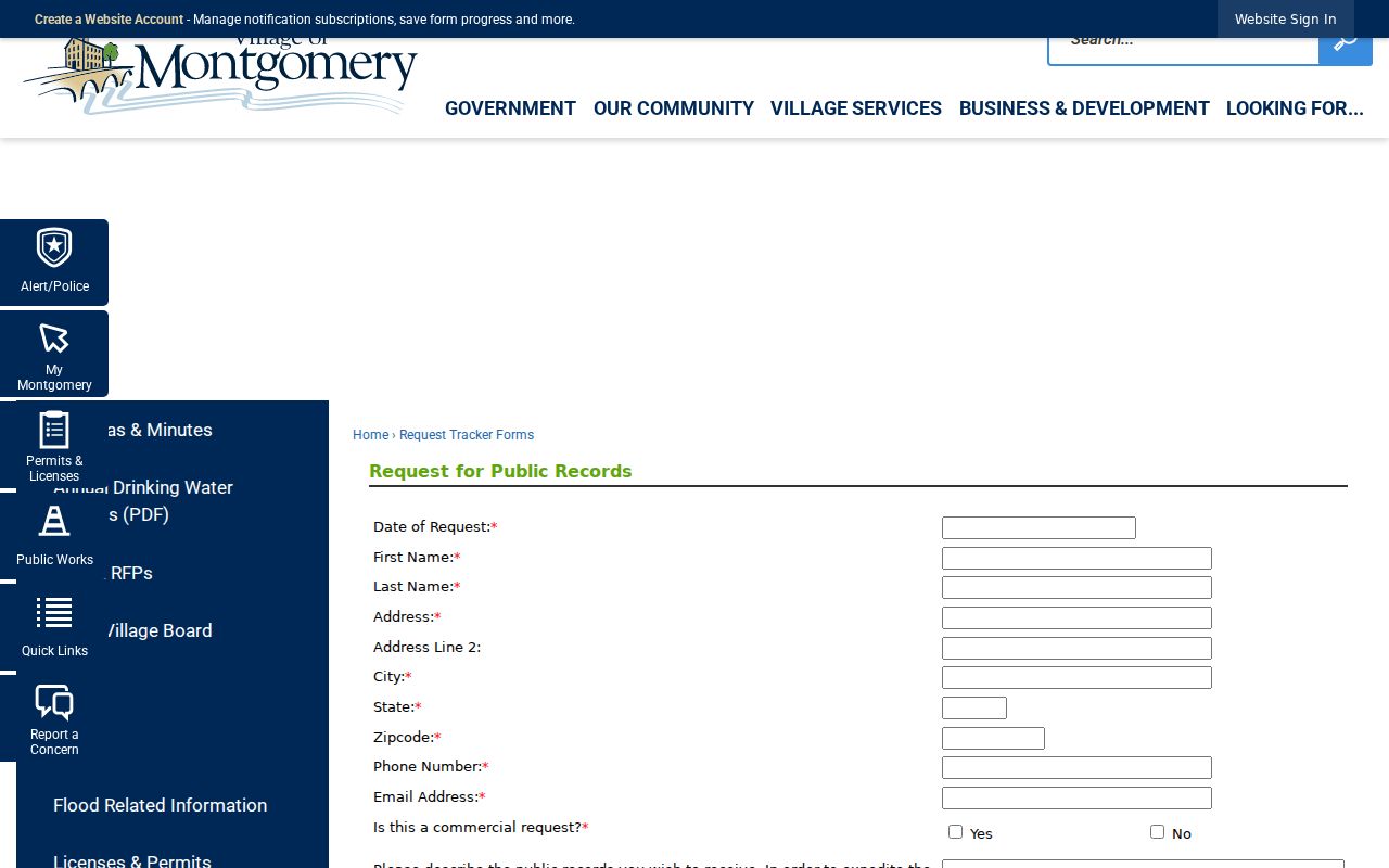 Village of Montgomery general FOIA form for block and parcel records