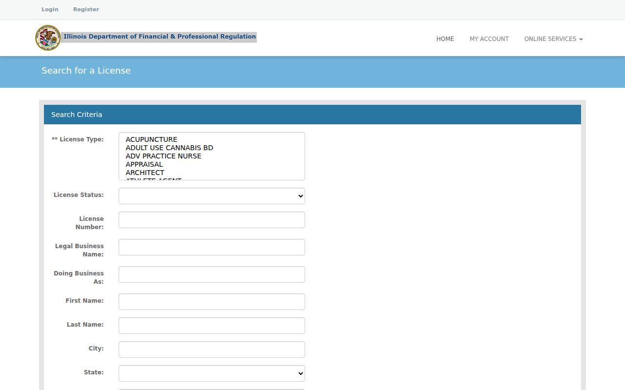Illinois professional license lookup for a Montgomery public credential